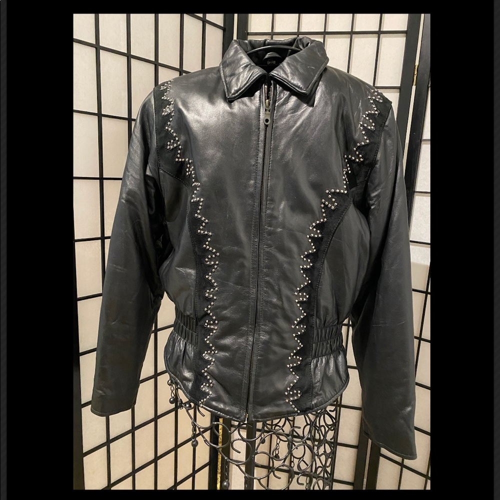 Genuine Vintage Leather Embroidered Biker Jacket